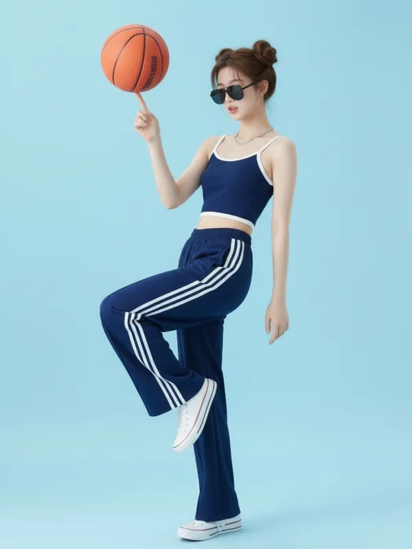 Blue_Stripe_Track_Pant_With_Crop_Top_For_Women|_Model_Height_5.8inch_,_Fabric_All_Way_Stretchable