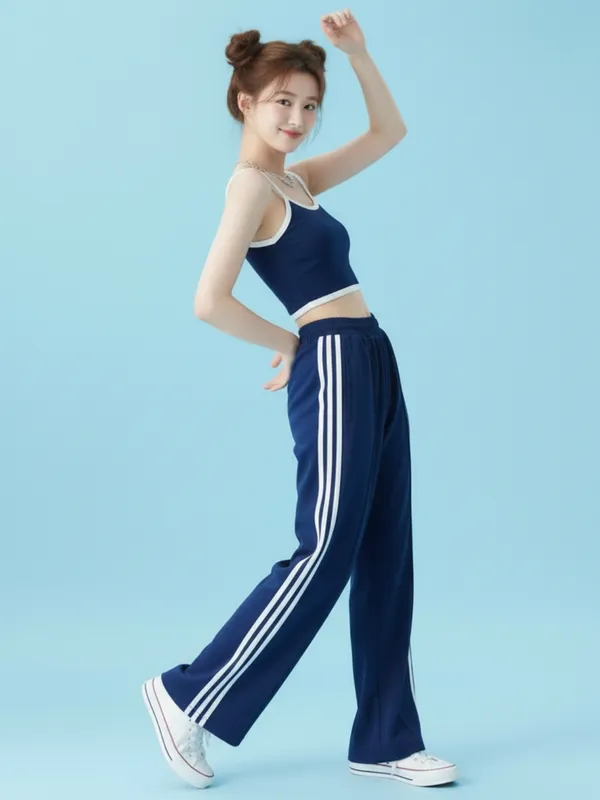 Blue_Stripe_Track_Pant_With_Crop_Top_For_Women|_Model_Height_5.8inch_,_Fabric_All_Way_Stretchable
