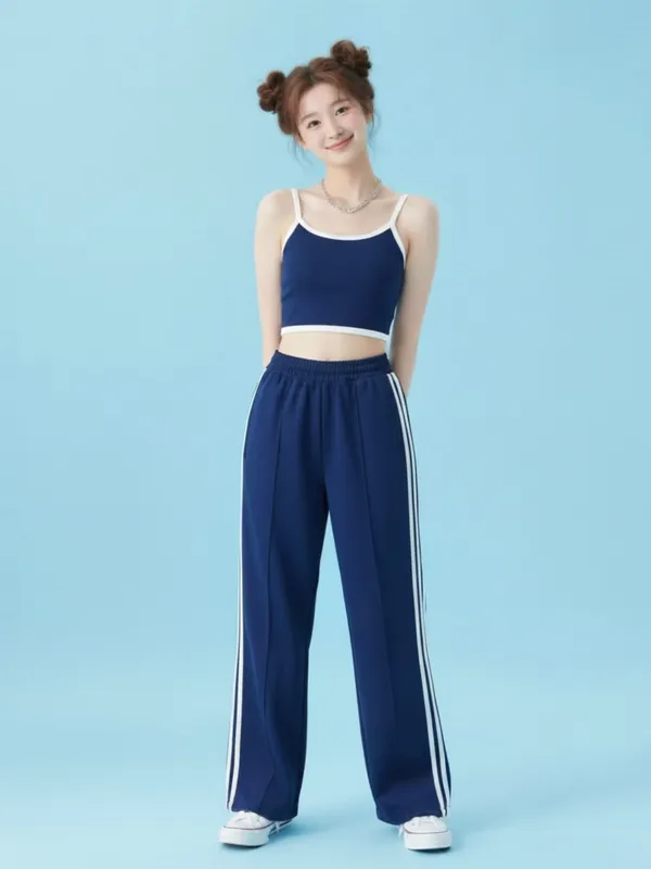 Blue_Stripe_Track_Pant_With_Crop_Top_For_Women|_Model_Height_5.8inch_,_Fabric_All_Way_Stretchable
