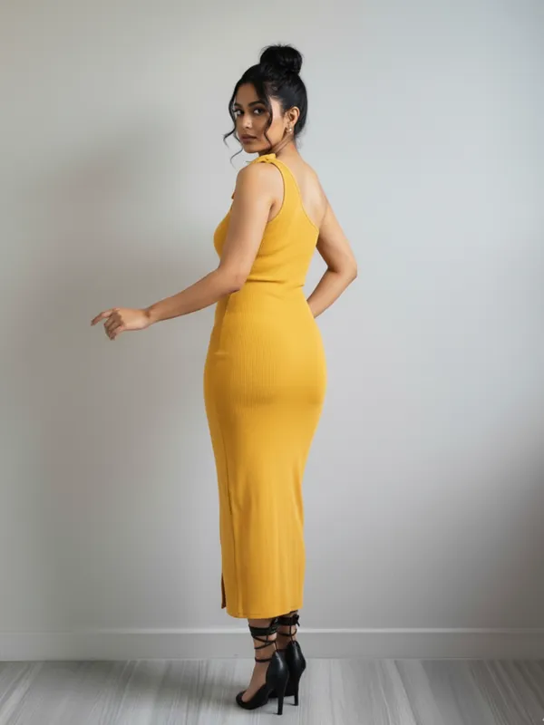 Mustard_Yellow_One_Shoulder_Bodycon_Dress_For_Women
