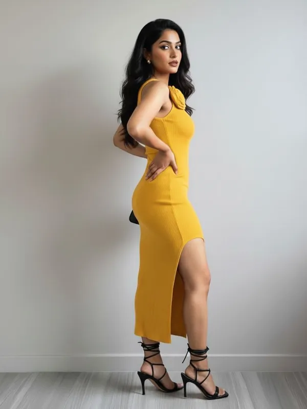 Mustard_Yellow_One_Shoulder_Bodycon_Dress_For_Women
