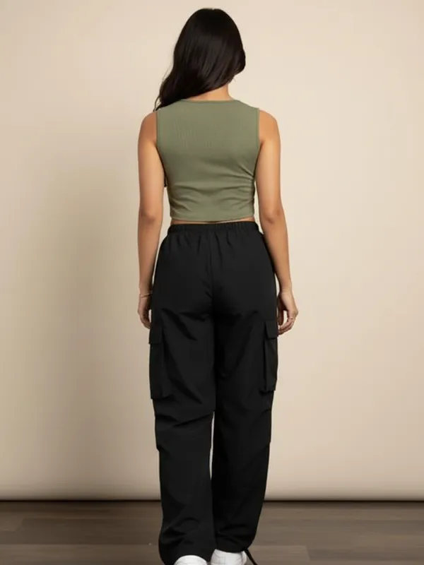 Olive_Top_And_Cargo_Pant_For_Casual_Wear_For_Aligned_Look_With_This_Top_&_Bottom_For_Women|_Model_Height_5.8inch_,_Fabric_All_Way_Stretchable