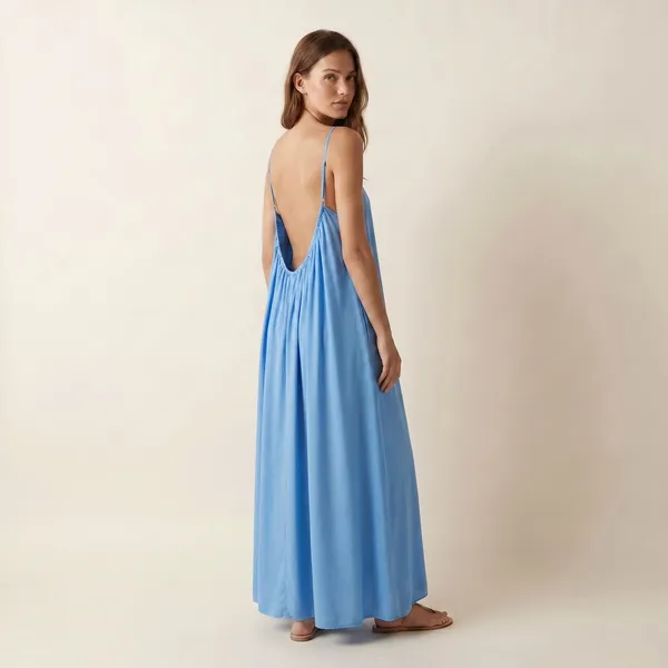 Sky_Serenity_Backless_Maxi_Dress|_Model_Height_5.8inch_,_Fabric_All_Way_Stretchable