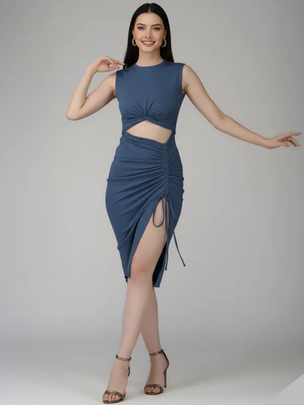 Stunning_Blue_Cut-Out_Bodycon_Dress_with_Adjustable_Thigh-High_Slit_??Perfect_for_Parties_&_Date_Nights!|_Model_Height_5.8inch_,_Fabric_All_Way_Stretchable