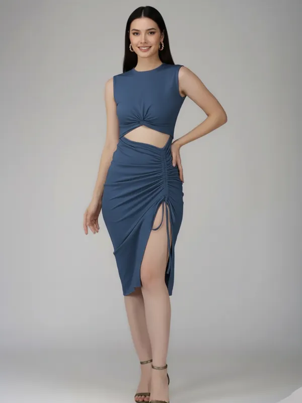 Stunning_Blue_Cut-Out_Bodycon_Dress_with_Adjustable_Thigh-High_Slit_??Perfect_for_Parties_&_Date_Nights!|_Model_Height_5.8inch_,_Fabric_All_Way_Stretchable