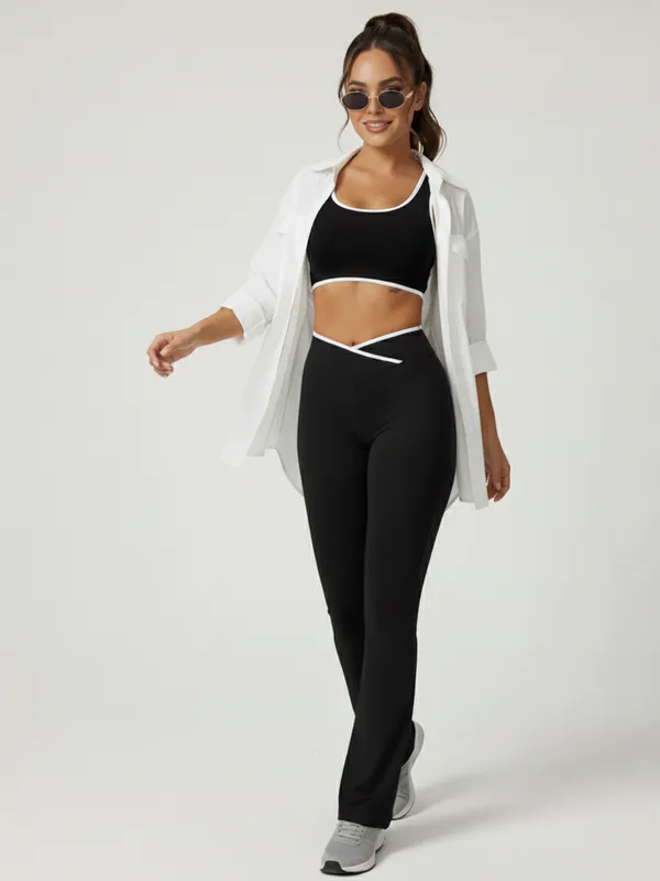 Women's_Black_Contrast_Trim_Activewear_Set_??Sports_Bra_&_High_Waist_Flared_Leggings|_Model_Height_5.8inch_,_Fabric_All_Way_Stretchable