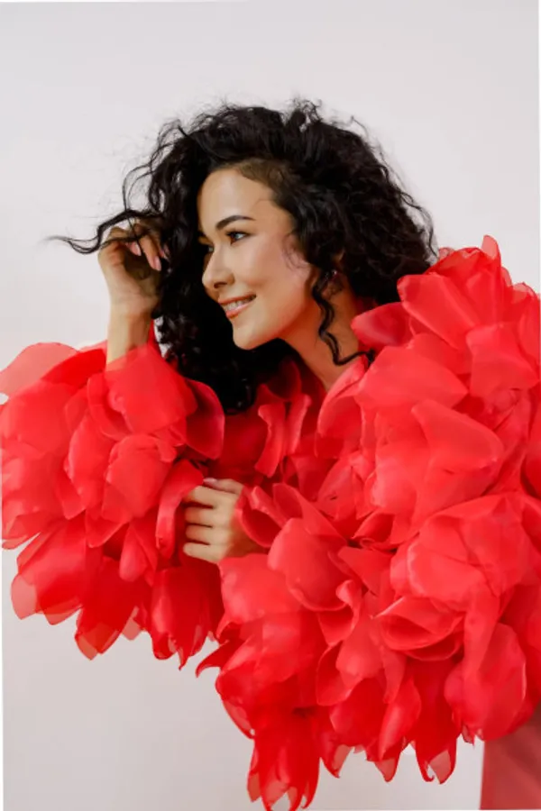 Women’s_Red_Fluffy_Bomber_Jacket_|_Statement_Floral_Feather_Jacket_|_Oversized_Party_Wear_Outerwear