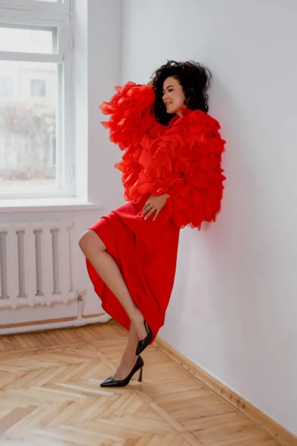 Women’s_Red_Fluffy_Bomber_Jacket_|_Statement_Floral_Feather_Jacket_|_Oversized_Party_Wear_Outerwear