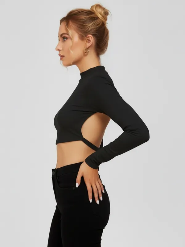 Black_Adorable_Backless_Top_For_Women|_Model_Height_5.8inch_,_Fabric_All_Way_Stretchable