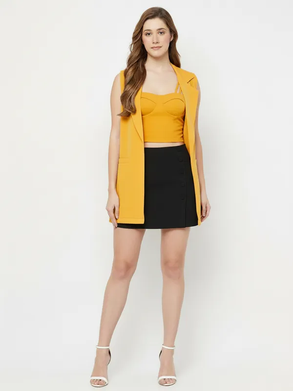 Mustard_Yellow_Bustier_Crop_Top_With_Double_Strap_Detail_For_Women|_Model_Height_5.8inch_,_Fabric_All_Way_Stretchable