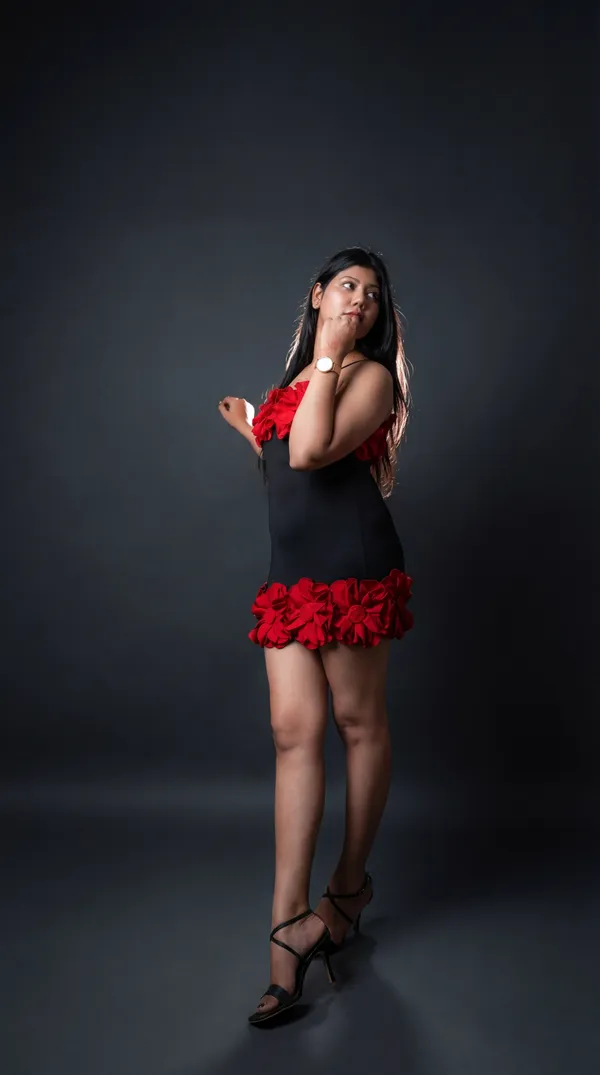 Statement_3D_Red_Floral_Embellished_Black_Bodycon_Mini_Dress|_Model_Height_5.8inch_,_Fabric_All_Way_Stretchable