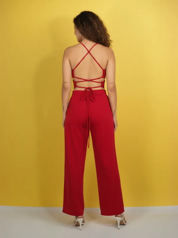Red_Colour_Frill_Jumpsuit_For_Office_Women_For_Women|_Model_Height_5.8inch_,_Fabric_All_Way_Stretchable