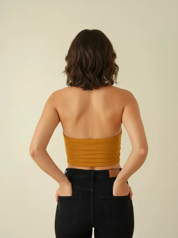 Mustard_Yellow_Strapless_Twist_Front_Bandeau_Crop_Top_For_Women