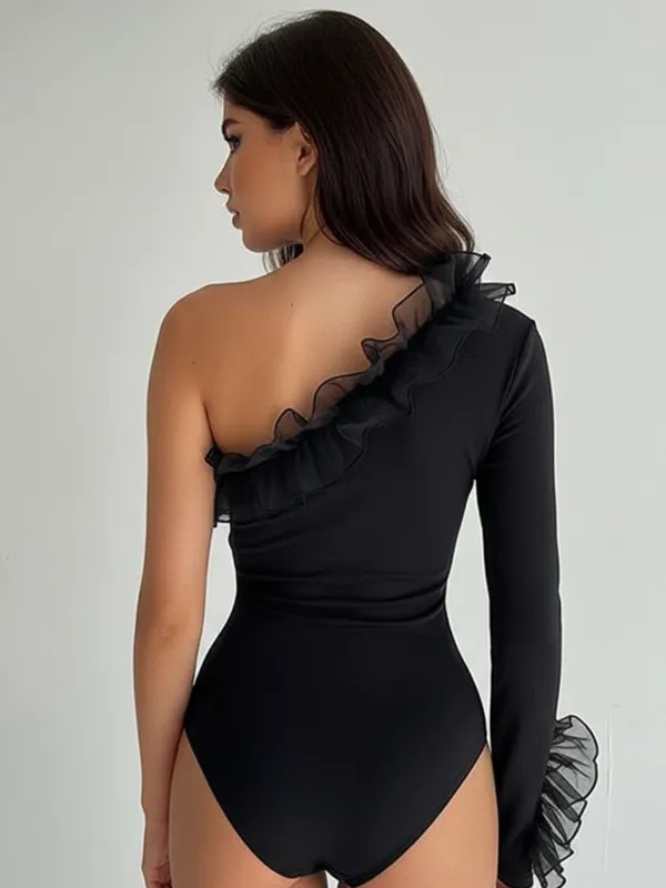 Black_One_Shoulder_Frill_Swimwear_Bodysuit_For_Women