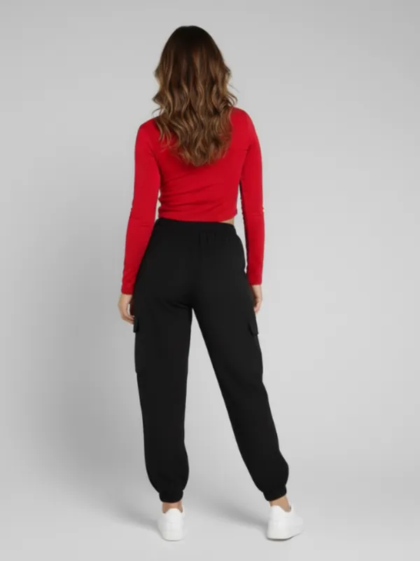 Red_Stylish_Drawstring_Crop_Top_&_Cargo_Jogger_Pants_Co-Ord_Set_For_Women|_Model_Height_5.8inch_,_Fabric_All_Way_Stretchable