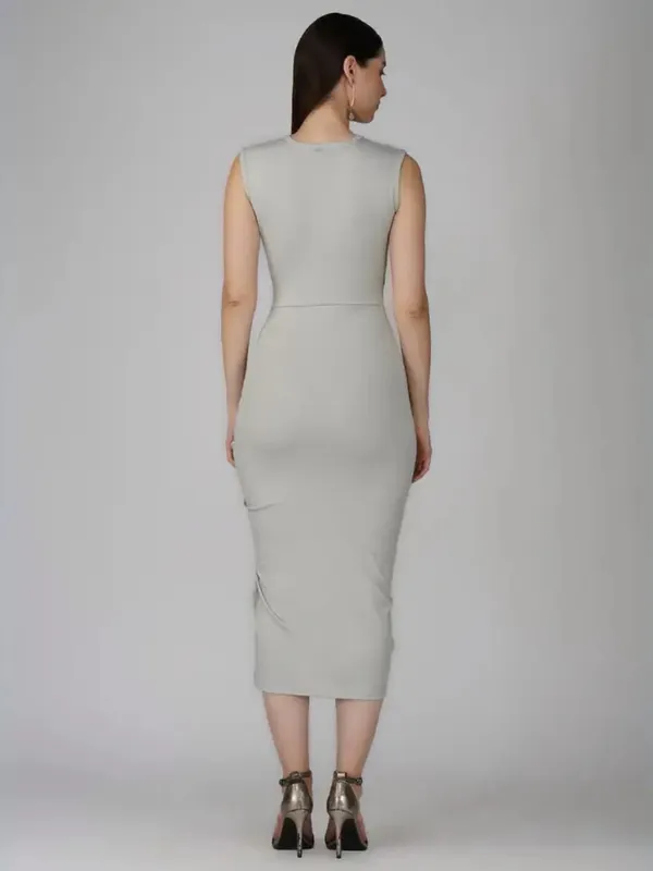 Grey_Bodycon_Cocktail_Party_Dress_For_Women|_Model_Height_5.8inch_,_Fabric_All_Way_Stretchable