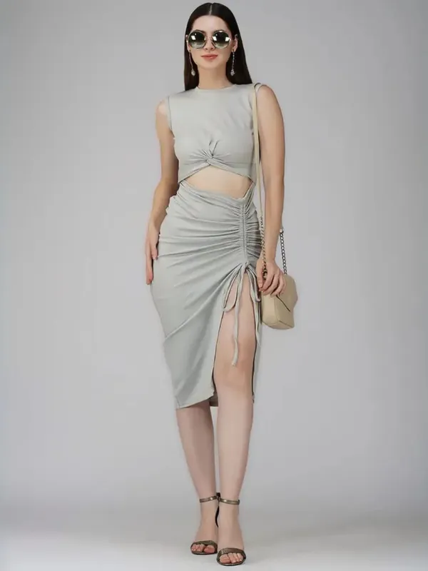 Grey_Bodycon_Cocktail_Party_Dress_For_Women|_Model_Height_5.8inch_,_Fabric_All_Way_Stretchable