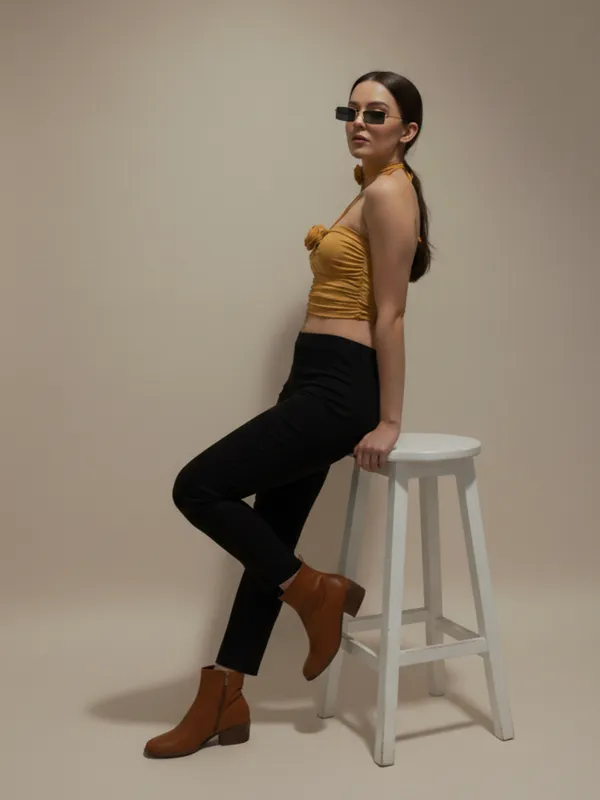 Mustard_Yellow_Floral_Strapless_Ruched_Crop_Top_For_Women