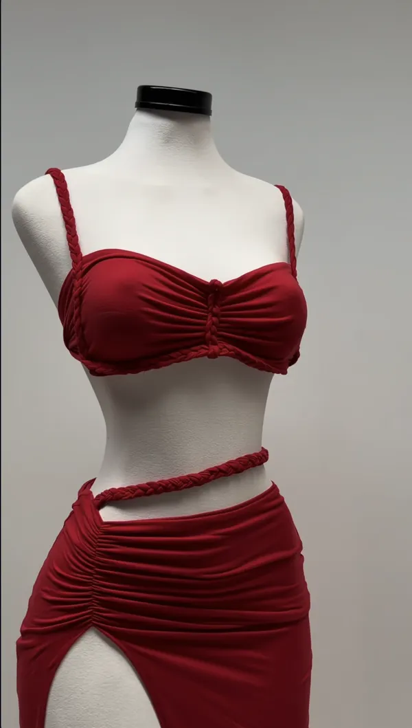 Ekeshwara_Red_Bodycon_Midi_Dress_with_Dramatic_Floral_Applique|_Model_Height_5.8inch_,_Fabric_All_Way_Stretchable