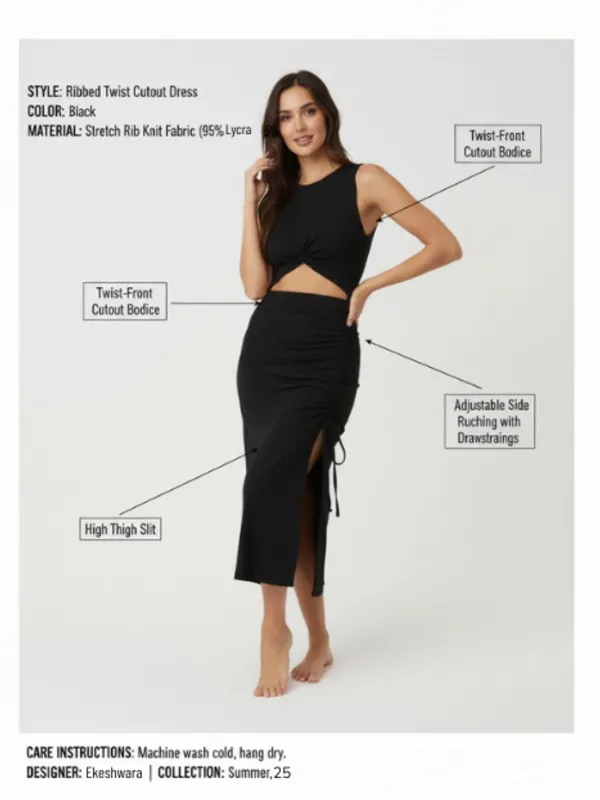 Black_Sleek_Ruched_Cutout_Maxi_Dress_For_Women|_Model_Height_5.8inch_,_Fabric_All_Way_Stretchable