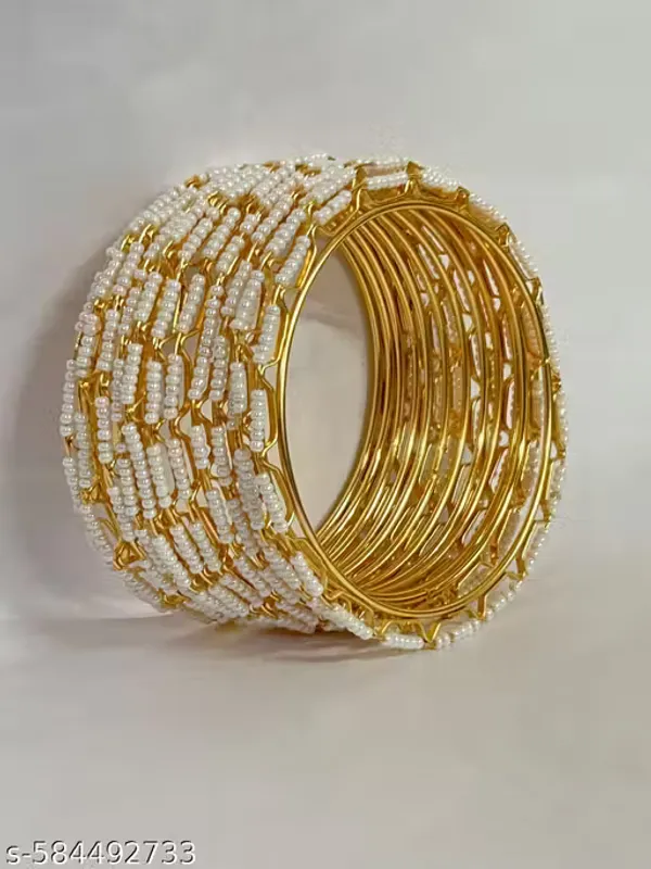 Gold_Plated_Pearl_Work_12_Pcs_Bangle_Set