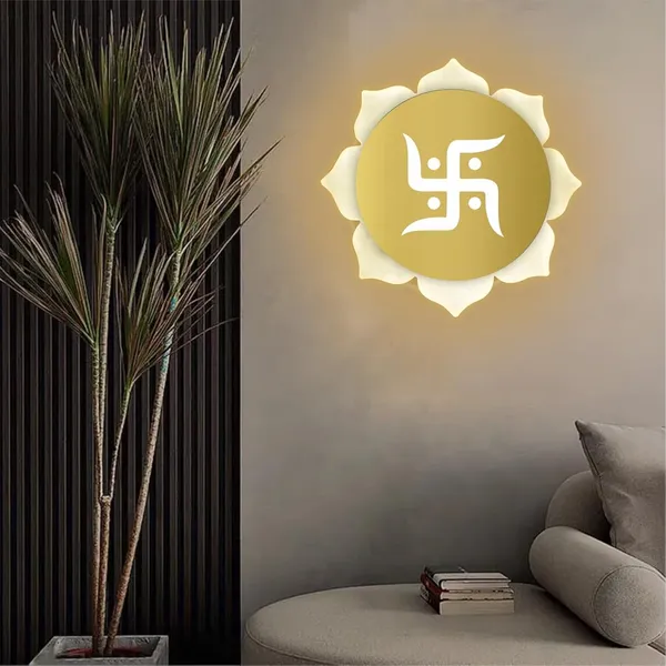 Flower_Swastik_Gold_Wall_Light_-_9_X_9_INCH