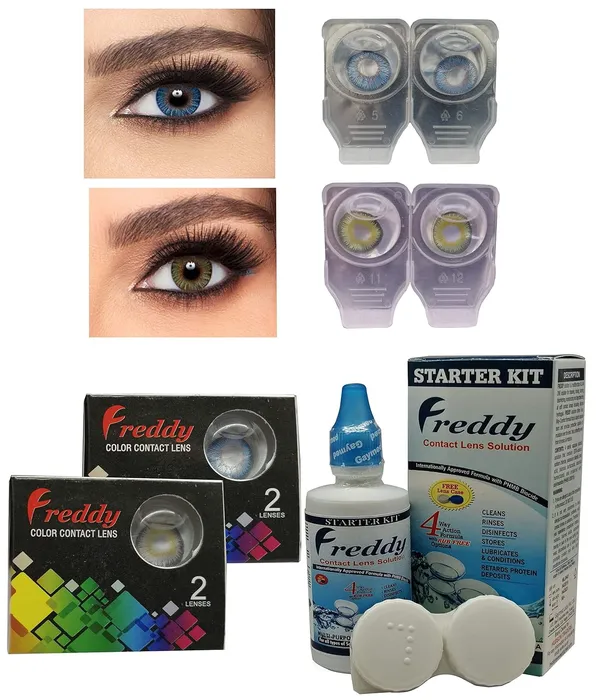 Freddy_2_pair_color_contact_lenses_with_lens_kit_(Truesapphire_&_Green)