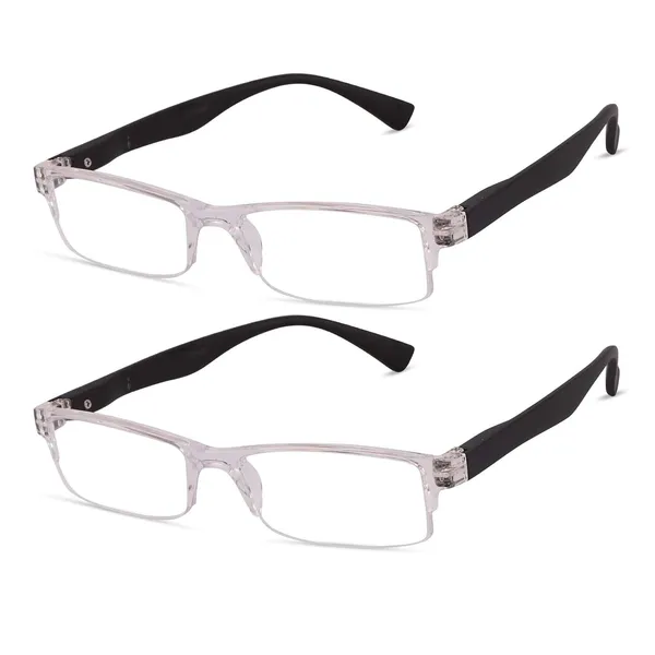 Semi-Rimless_Reading_Glasses_with_Clear_Frame_and_Black_Temple_Arms,_Lightweight_Rectangular_Eyewear
