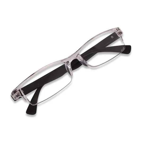 Semi-Rimless_Reading_Glasses_with_Clear_Frame_and_Black_Temple_Arms,_Lightweight_Rectangular_Eyewear