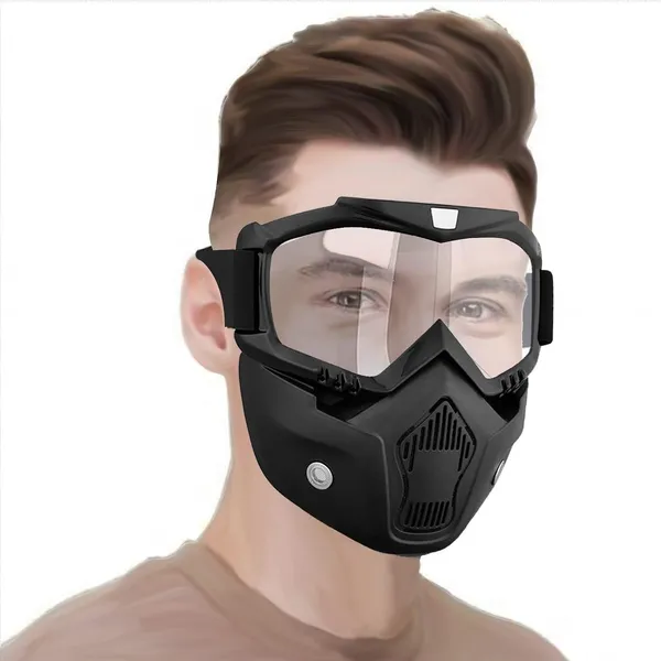 Black_Reusable_Goggle_Mask_Anti_Scratch_Face_&_Eyewear_Windproof_Dirt_Shield_With_Soft_Foam_Padded_Detachable_Mouth_Filter_For_Cycling_Bike_Off_Road_Racing_Ride_Unisex_(Transparent)