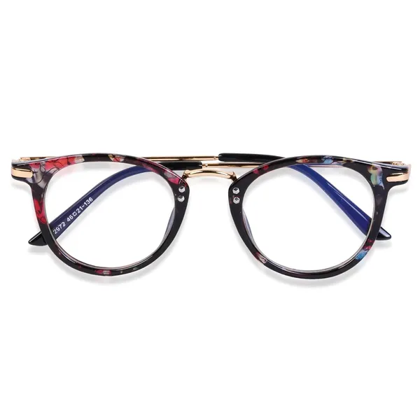 Flower_Print_Frame_Blue_Light_Blocking_Zero_Power_Anti-Glare_Retro_Round_Eyeglasses_|_UV_Protection_|_Unisex_|_Eye_Protection_Frame_For_Computer/Tablet/Laptop/Mobile/Tv