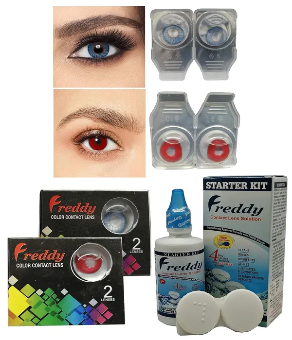 True_Sapphire_&_Red_2_Pair_Color_Contact_Lenses_With_Lens_Solution_&_Case