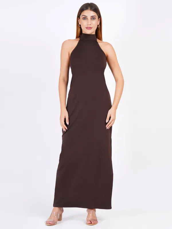 Neck_Brown_Classic_Western_Dress_For_Women