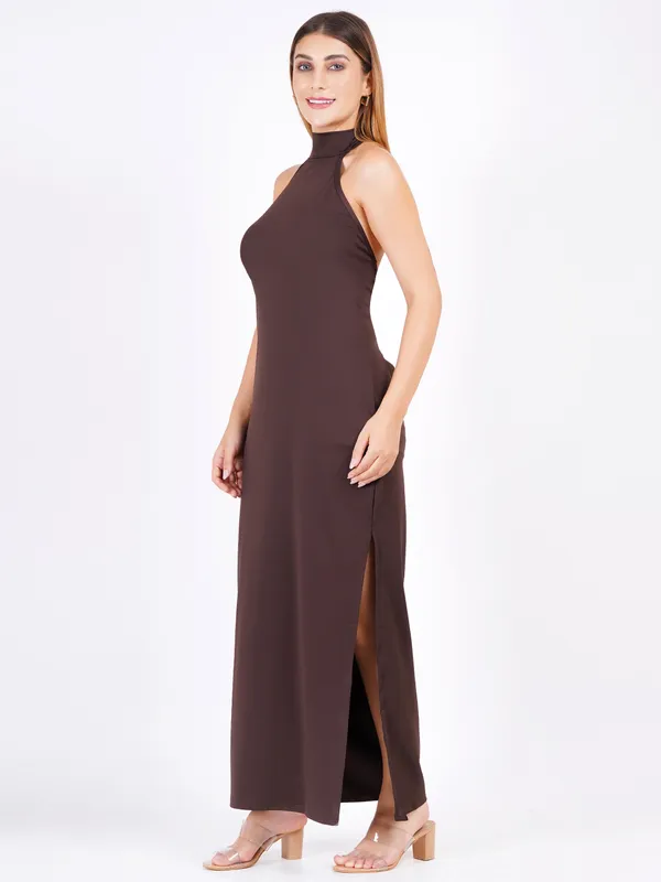 Neck_Brown_Classic_Western_Dress_For_Women