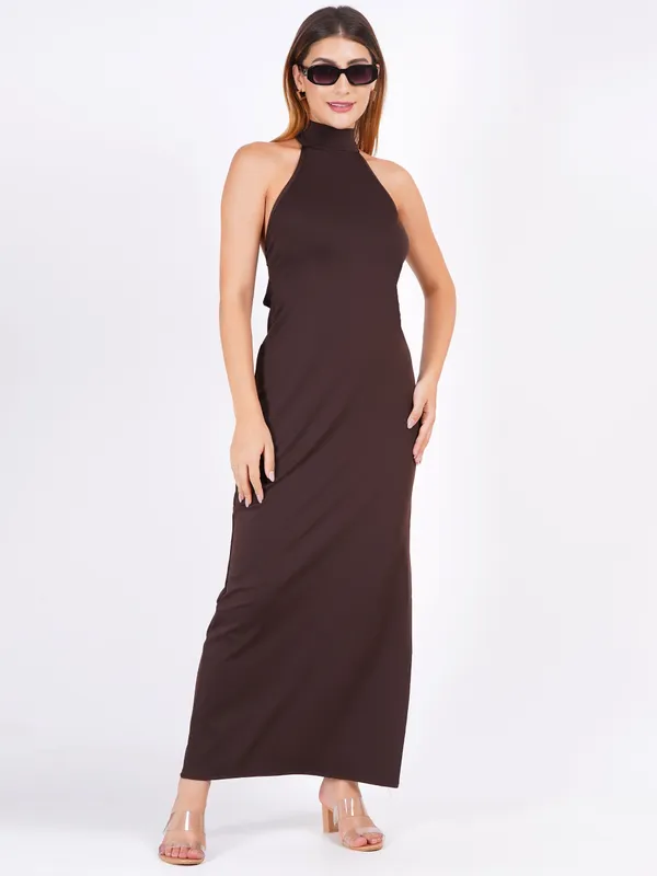 Neck_Brown_Classic_Western_Dress_For_Women