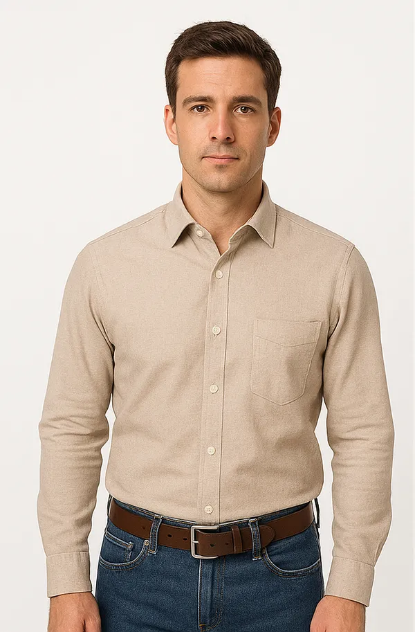 Beige_Cotton__Casual_Shirt_For_Men