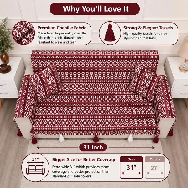 Fashion_Throw_Sofa_Cover_3_Seater_|_Chenille_Printed_Couch_Cover_with_Arm_Covers_&_Tassels_Design_|_Anti-Slip_Washable_Sofa_Protector_for_Living_Room_Furniture_(Maroon,_3_Seater_(Full)_62"_x_70")