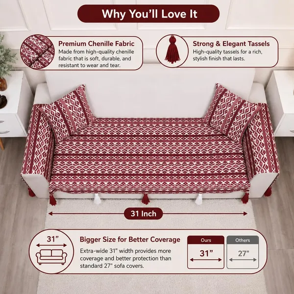 Fashion_Throw_Sofa_Cover_3_Seater_|_Chenille_Printed_Couch_Cover_with_Arm_Covers_&_Tassels_Design_|_Anti-Slip_Washable_Sofa_Protector_for_Living_Room_Furniture_(Maroon,_3_Seater_(Half)_31"_x_70")