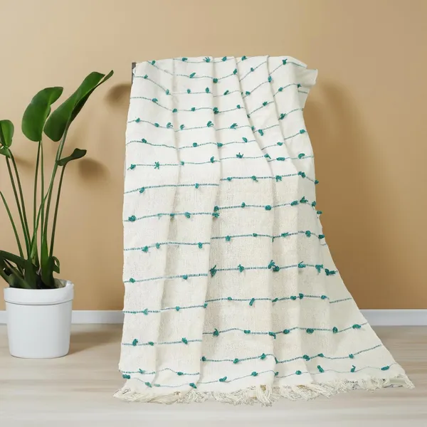 Beige_&_Teal_Pure_Cotton_Hand-Knitted_Sofa_Throw_Soft_And_Cozy_Decorative_Throw_52X72_Inches_/_130X180_Cms_Super_Soft_And_Breathable