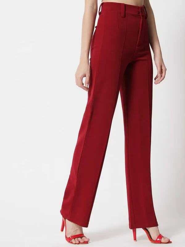 Maroon_Viscose_Rayon_Trousers_For_Women