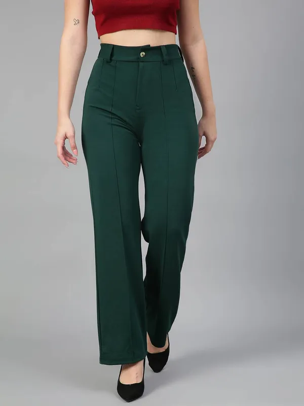 Bottle_Green_Viscose_Rayon_Trousers_For_Women