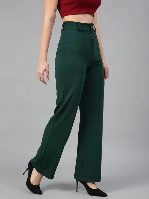 Bottle_Green_Viscose_Rayon_Trousers_For_Women