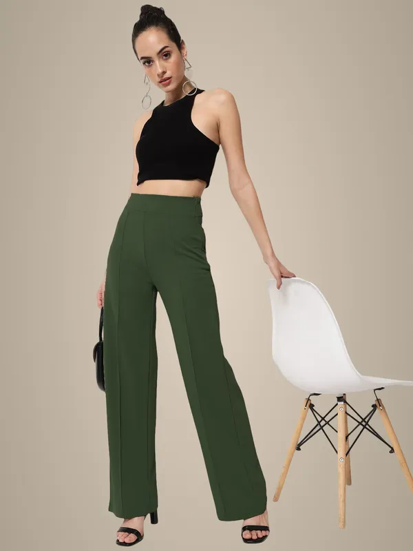 Bottle_Green_Viscose_Rayon_Trousers_For_Women