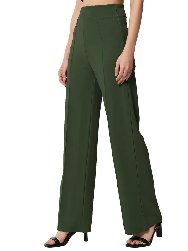 Bottle_Green_Viscose_Rayon_Trousers_For_Women
