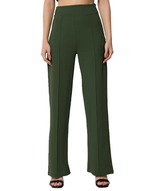 Bottle_Green_Viscose_Rayon_Trousers_For_Women