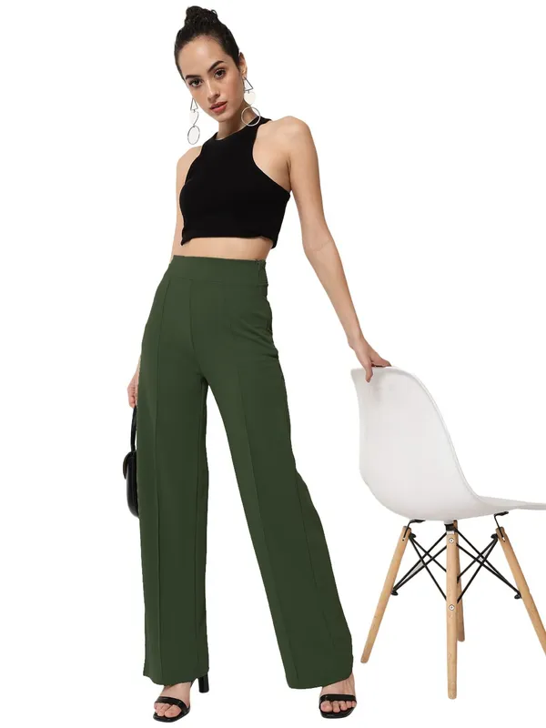 Bottle_Green_Viscose_Rayon_Trousers_For_Women