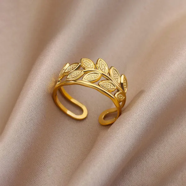 Anti_Tarnish_Stainless_Steel_Golden_Leaf_Loop_Ring