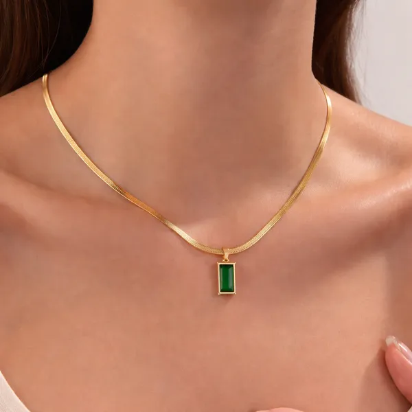 Emerald_Green_Rectangle_Pendant_Necklace_for_Women_|_18K_Gold_Plated_Snake_Chain