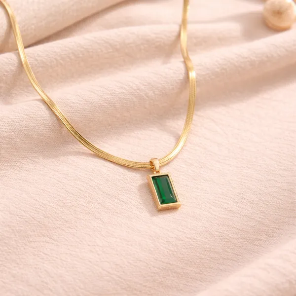 Emerald_Green_Rectangle_Pendant_Necklace_for_Women_|_18K_Gold_Plated_Snake_Chain