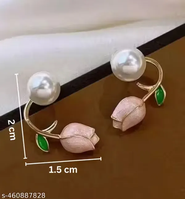 White_&_Pink_Tulip_Flower_Pearl_Earrings